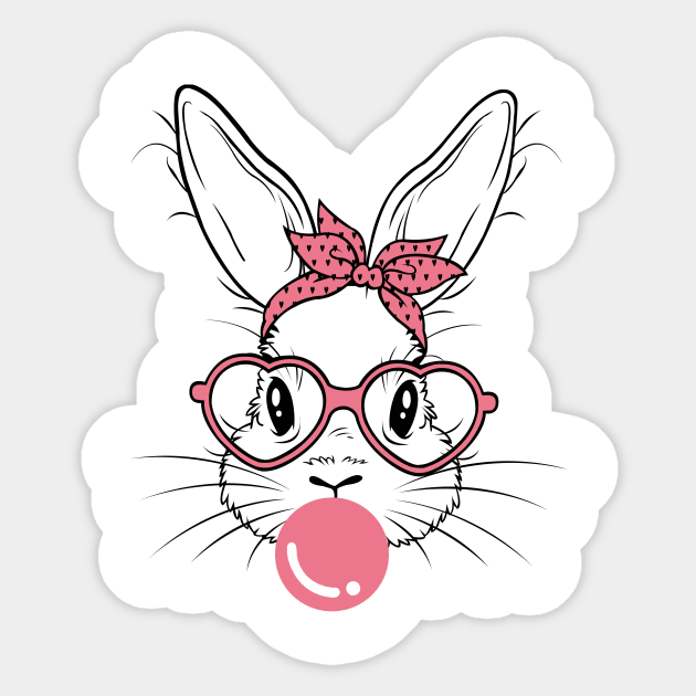 Bunny Face With Heart Glasses For Boys Men Kids Easter Day Shirt Sticker by WoowyStore